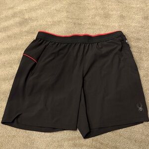 Spyder Men's Black and Red Athletic Shorts
